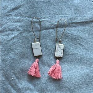 Pink Tassel and Marble Earrings